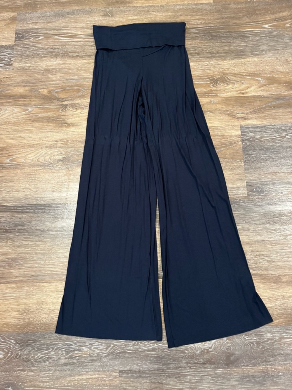 Wide-Leg Black Palazzo Pants with Fold-Over Waistband